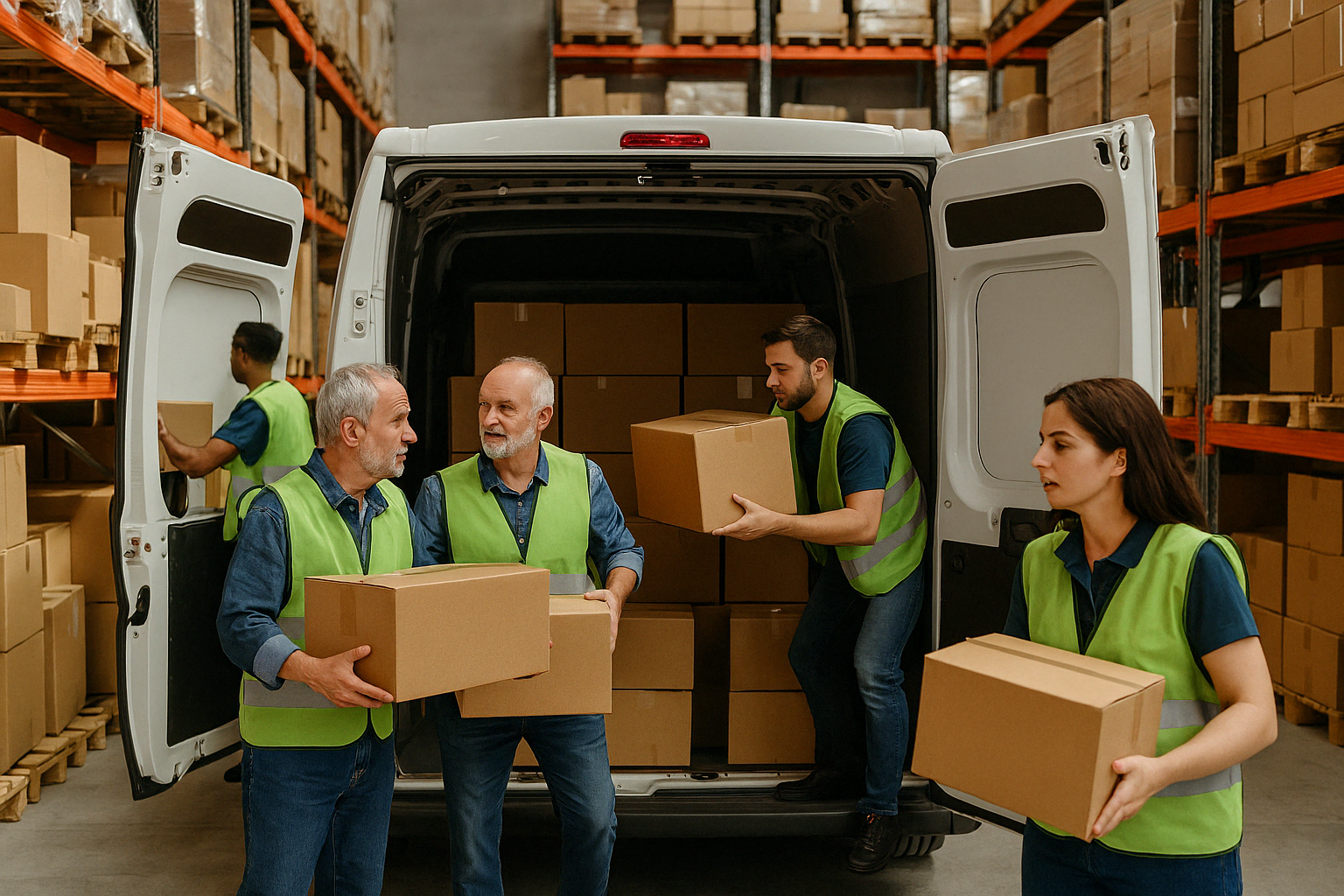 Personal municipal gestionando pedidos y coordinando suministros para servicios públicos locales