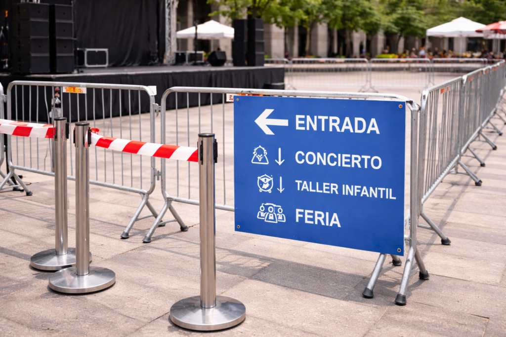Vallas y señalización para control de accesos en eventos municipales al aire libre