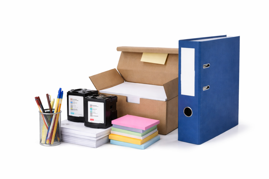 Consumibles de oficina listos para reposición rápida en entorno municipal